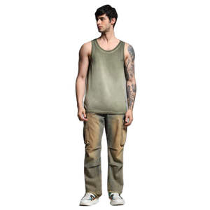 Men Acid Wash <b>Tank</b> <b>Top</b> <b>Vintage</b> Washed Cotton Sleeveless Athletic Gym Workout Casual Streetwear Fitness Activewear Apparel - Product Image 4