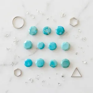 GNSJ 100% Natural Round Rose Cut Faceted Turquoise Loose <b>Gem</b> <b>Stones</b> 6-8mm 11 Pieces 11.15ct Unheated Arizona for Jewelry Making - Product Image 3