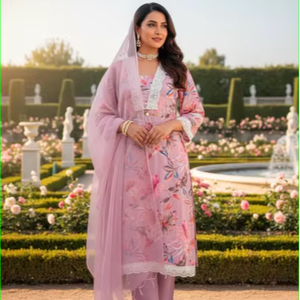 Conjunto de Traje Estampado Schiffli de Algodón Lila - Product Image 1