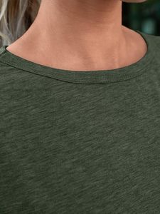<b>Women's</b> Olive Green O-Neck Short Sleeve Regular Fit Cotton Knitted T-Shirt Casual Solid Color Breathable All Seasons <b>Top</b> - Product Image 2