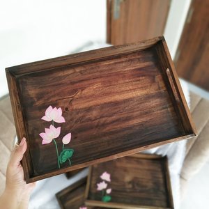 Hand-Painted Wooden Serving Tray | Pichwai Lotus Indian Art <b>Home</b> <b>Decor</b> , <b>Gift</b> for her, <b>Home</b> <b>Decor</b>, Kitchenware - Product Image 3