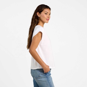 T-shirt court décontracté pour femme, col rond, manches courtes, coupe ample, 100 % coton, couleur unie, écologique - Product Image 3