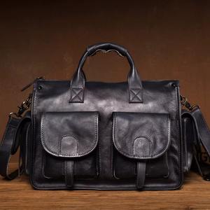 Sac fourre-tout de voyage vintage grande capacité, écologique, sacoche d'affaires pour ordinateur portable 14 pouces, porte-documents en cuir véritable pour hommes - Product Image 3