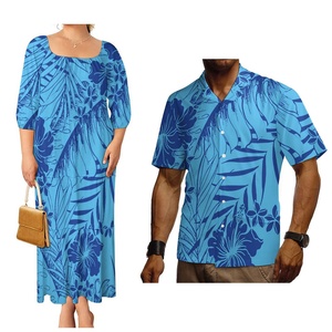 ชุดเดรสลำลองสไตล์เรโทรสีดำสำหรับผู้หญิงและเสื้อยืดไซส์ใหญ่สำหรับผู้ชาย ชุดคู่รักสไตล์ซามัวโพลีนีเซียน - Product Image 5