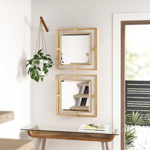 Modern Gold Plated Square <b>Wall</b> Mirror Set 2Pcs Geometric Design Home Decor Living Room Artistic <b>Frame</b> - Product Image 4