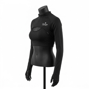 Top Corto Personalizado para Mujer, Cuello Alto, Manga Larga, Diseño Calado, Transpirable, para Yoga y Fitness - Product Image 4
