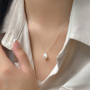 S925 Pure Silver Small Waist Cylindrical Necklace for Women Luxury Light Ring <b>Pendant</b> with Collarbone Niche <b>Pearl</b> Product - Product Image 1