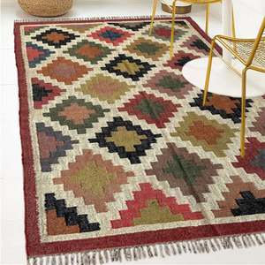 Alfombra Kilim de lana y yute 4x6 de calidad superior, patrones atemporales y textura natural rica para alfombras y juegos de Área del hogar - Product Image 1