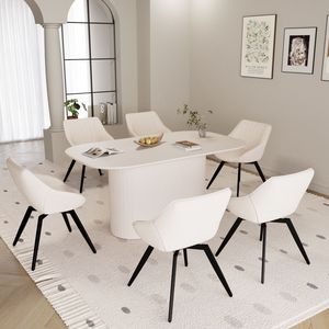 Set tavolo da pranzo moderno e medievale da 63 \ "6 sedie in pelle sintetica con gambe in metallo nero per casa e cucina facile da montare - Product Image 4