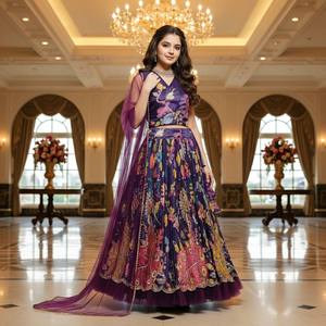 NiMa Creations Salwar Kameez traditionnel violet à motifs floraux pour filles, longueur genou, séchage rapide, tenue ethnique pour mariage Inde Pakistan - Product Image 1