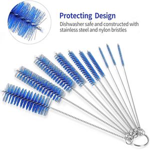 Set di spazzole per la pulizia delle bottiglie con tubo in nylon da 8 pollici, con gancio per bottiglie e tazze a collo stretto, set da 10 pezzi - Product Image 6