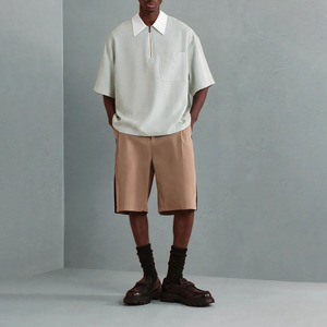 Chemise Polo Homme Surdimensionnée Personnalisée à Rayures Vertes, Manches Courtes, Col Blanc, Coupe Décontractée, en Popeline Tissée 220g - Product Image 2