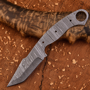 Cuchillo de Caza y Camping de Acero de Damasco de Alta Calidad, Afilado como una Navaja, Hoja Fija con Orificio para el Dedo, Punta Caída, 8 Pulgadas, Cuchillo Personalizado Semiterminado - Product Image 1