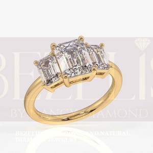 Anillo de tres piedras con diamante cultivado en laboratorio de corte esmeralda en plata para regalo y uso en fiestas, venta al por mayor, cumpleaños y uso diario. - Product Image 2