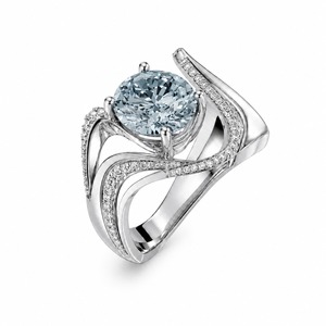 Bague de fiançailles ovale en aigue-marine, monture pavée en or blanc, sertie de griffes, bijoux fins romantiques pour femme - Product Image 4