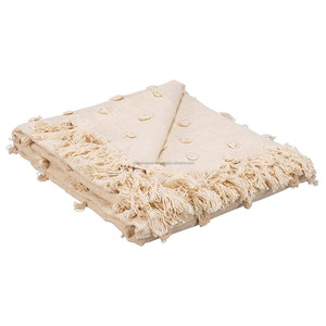 Manta ligera de algodón Handloom con pompón bohemio, textura a rayas, manta decorativa con borde de borla, venta al por mayor de India - Product Image 3