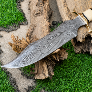 Damascus <b>Knife</b> Custom Bowie Hunting Bowie <b>Knife</b> <b>Bone</b> <b>Handle</b> Fixed Blade Outdoor Survival Cutting - Product Image 2