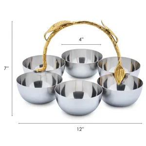 Ensemble de bols de service en acier inoxydable avec poignée en feuille d'or, design moderne pour la vaisselle de fête, plats et assiettes - Product Image 2