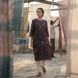 Kurti en coton imprimé pour femmes, manches trois quarts, col rond, confortable, vêtements ethniques décontractés, vêtements traditionnels faits à la main - Product Image 4