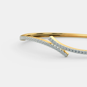 กำไลข้อมือทองคำรูปคลื่นเพชรสองแถวแบบเปิด - Product Image 2