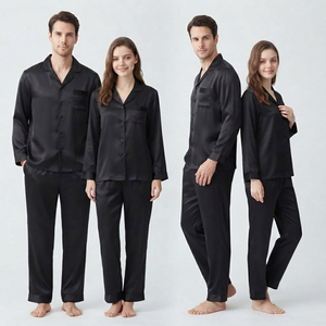 Conjunto de Pijama de Seda Negra para Hombre y Mujer, Camisa de Satén de Manga Larga, Conjunto de Pijama para Dormir en Invierno, Unisex - Product Image 1