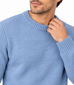 Suéter de Punto Premium para Hombre, Cuello Redondo, Color Azul Claro, Transpirable, Clásico, Manga Larga, Cuello Acanalado, Suave y Cálido para Invierno, Talla XL - Product Image 4