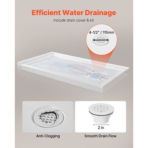 Base de Ducha Rectangular Blanca de Acrílico PVC de 60'' de Largo x 30'' de Ancho con Umbral Único y Característica Antideslizante - Product Image 3