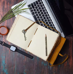 Handmade Vintage Large A5/A4 Journal High Quality Genuine <b>Leather</b> with Soft Cotton Deckle Edge Wood Cover Brass C-Lock Gift - Product Image 5