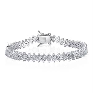 Women's <b>Silver</b> Diamond <b>Bracelet</b> Round Brilliant Cut Natural Diamonds Pave Setting Classic Wedding Jewelry <b>Bracelet</b> - Product Image 1