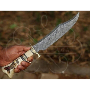 MORTALSAGA Couteau Bowie à lame fixe de survie en plein air, fait main sur mesure, 8 pouces, durable, en acier Damas et acier inoxydable, avec manche en os - Product Image 5