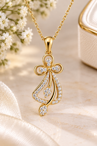 Pendentif en or massif 14 carats avec diamant de laboratoire, design floral romantique, diamants taille brillant rond, bijoux pour tous les jours - Product Image 4