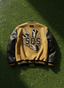 Custom <b>Men's</b> Melton Wool Varsity <b>Jacket</b> with <b>Leather</b> Sleeves Patchwork Design Stand Collar-Windproof & Waterproof Wholesale - Product Image 2