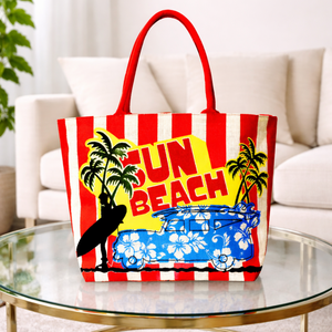 Sac de plage en corde non tissée imprimé à la main, réutilisable, pour l'été, sac de courses exclusif, rangement portable, écologique, style premium - Product Image 1