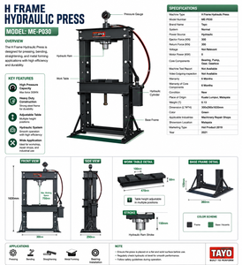 Prensa Hidráulica de Taller Tipo H, Resistente y Versátil para Uso Industrial, Malasia Tayo ME-PO30 380V, Alta Productividad - Product Image 2
