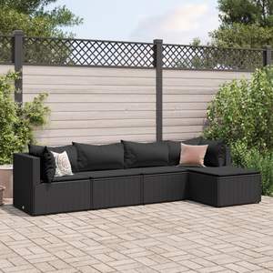 Ensemble de 5 meubles de jardin en rotin PE noir et acier thermolaqué - Product Image 1