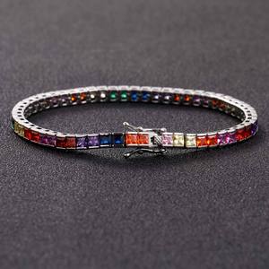 Pulsera de tenis de moissanita arcoíris de agua dulce, multicolor, corte princesa, cadena brillante, chapada en oro, estilo hip-hop, regalo de compromiso - Product Image 2