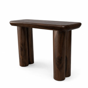 Niwara Bisoepo Indonesia Solid Suar Wood Oval <b>Console</b> <b>Table</b> Walnut Finish Cylinder <b>Leg</b> Sculptural Design Living Room Hallway - Product Image 1