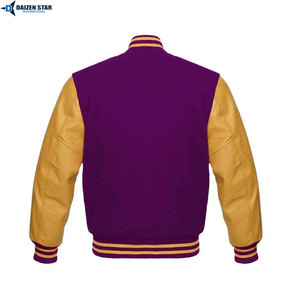 Men Varsity Jacket Purple Gold Sleeve Turn-down Collar Single Breasted Casual Polyester/Cotton Skulls Pattern Embroidered Letter - Product Image 3