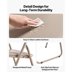 4 Pack Heavy Duty Metal Frame Foldable Leather Chairs with Padded Cushion Portable Folding <b>Card</b> <b>Table</b> for Hotels - Product Image 5