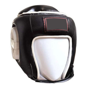 Protège-tête de boxe en cuir PU noir, équipement de protection avec fermeture auto-agrippante pour adultes, unisexe, utilisation universelle - Product Image 1