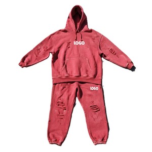 Unisex <b>Brown</b> Washed Cotton Hoodie and <b>Jogger</b> Set Loose Fit Casual Tracksuit with Front Logo and Side Pockets - Product Image 4