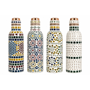 Handcrafted Pure Copper Water Bottle With Jaipur Mosaic Artwork Traditional Meena Print Ayurvedic <b>Drinkware</b> For Wellness Yoga - Product Image 1