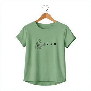 Camiseta de Cuello Redondo Rosa para Mujer, Elegante, Ajustada, de Manga Corta, Tejida en Algodón, con Bordado, Ecológica, para Primavera/Verano - Product Image 2