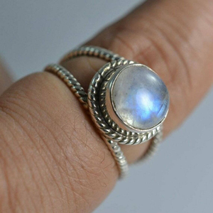Moonstone <b>Ring</b> Natural Rainbow Moonstone 925 Silver Gemstone <b>Ring</b> Healing <b>Crystal</b> Jewelry - Product Image 4