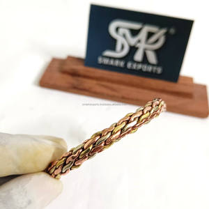 Brazalete de cobre trenzado plano hecho a mano Kada ajustable de extremo abierto elegante joyería curativa de cobre puro para hombres y mujeres - Product Image 6