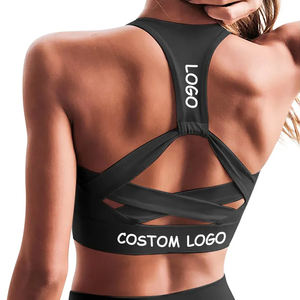 Soutien-gorge de sport pour femme, col en V, dos nu, halter, à fort impact, blanc et noir, avec logo personnalisé, idéal pour le fitness, la gym et le yoga – Vente en gros, haute qualité - Product Image 2