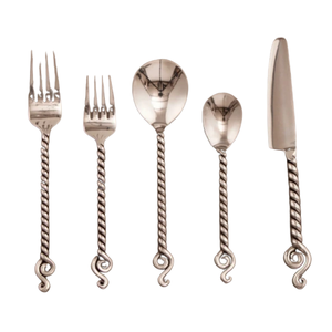 Juego de Cubiertos de Lujo de 20 Piezas de Acero Inoxidable, Forjado a Mano, con Mango Trenzado, Juego de Vajilla Plateada, Servicio de Vajilla Pulida a Espejo - Product Image 1