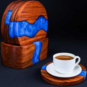 Modern Round Wooden Coasters Drink <b>Mat</b> Single Tier Heat Resistant Non Slip Reusable Tabletop Pad Home <b>Bar</b> Decor - Product Image 3