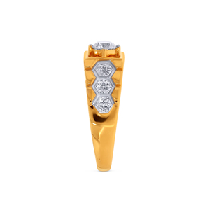 Bague hexagonale audacieuse pour homme avec diamant, bague solitaire de luxe en or jaune pour homme avec diamant rond brillant et grappe de diamants hexagonaux - Product Image 4