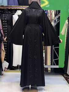 New Wholesale Umbrella Abaya Stone Work Handmade Sequined Arabic Dubai Style Full Flare Nida Fabric Evening Party Dress - Product Image 5